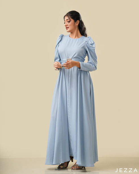 A-Line Dress With Decorative Sleeve & Tie Up Belt 58471