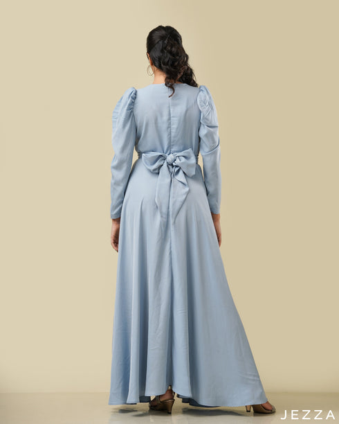 A-Line Dress With Decorative Sleeve & Tie Up Belt 58471