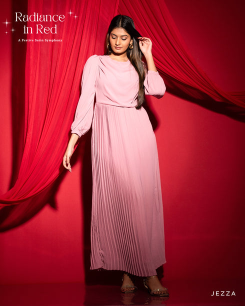 Chiffon Cowl Neck Pleated Dress 56911