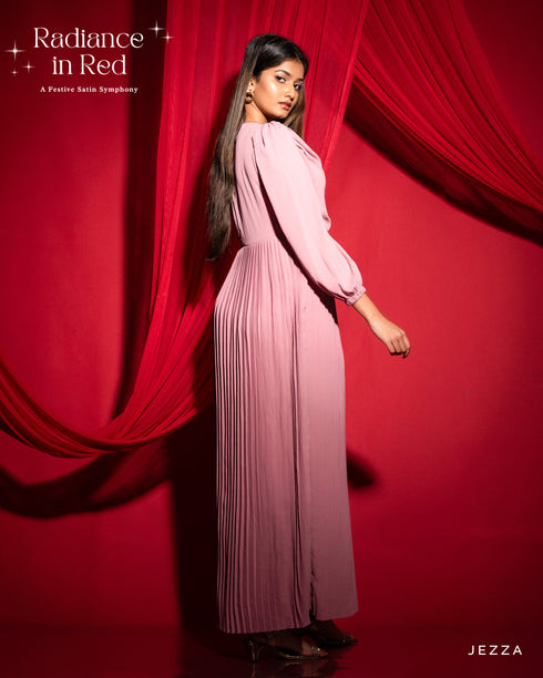 Chiffon Cowl Neck Pleated Dress 56911