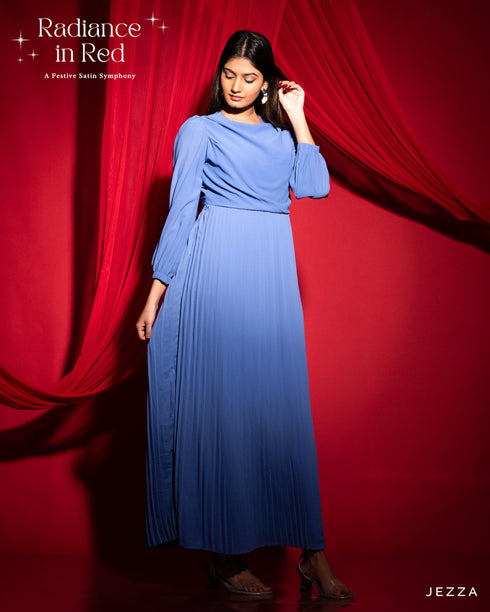 Chiffon Cowl Neck Pleated Dress 56913