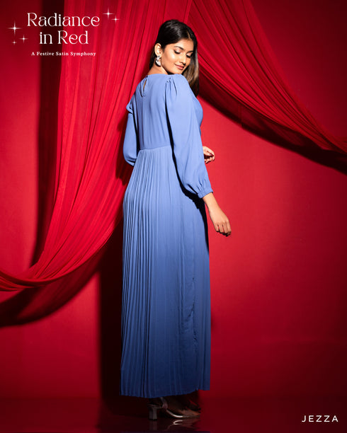 Chiffon Cowl Neck Pleated Dress 56913