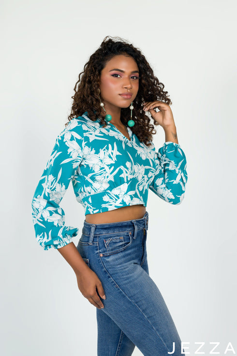 JEZZA Turquoise Colour Women's Casual Crop Top 42761